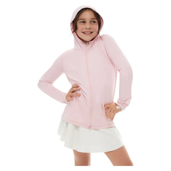 Juniors' Full Zip Tennis Hoodie Tickle Me Pink, BloqUV, Tennis Express, 1003-TMPF26-3