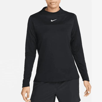 Women's Dri-FIT Club UV Tennis Crew Top-Apparel-Nike-106687-010_BLACKWT-L-Tennis Express