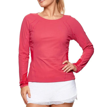 Women's Her Majesty Long Sleeve Tennis Top-Apparel-Bobbe-115349-GERANIUM-l-Tennis Express