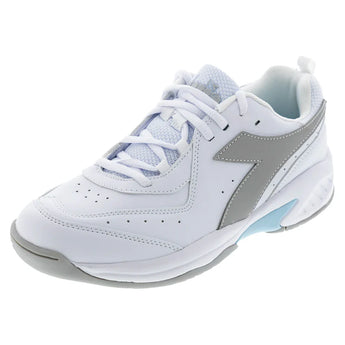 Juniors' S. Challenge 5 SL Tennis Shoes White and Silver,Footwear,Diadora,13C,White/Silver,Tennis Express,179102-C6103F25copy