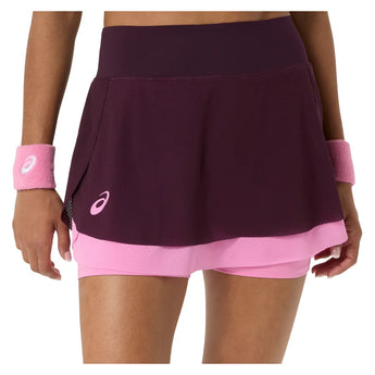 Women's New York Match Mesh Tennis Skort Dark Aubergine and Bubblegum, Asics, Dark Aubergine/Bubblegum, Tennis Express, 2042A455-500F26-DARK-AUBERGINE-BUBBLEGUM-1