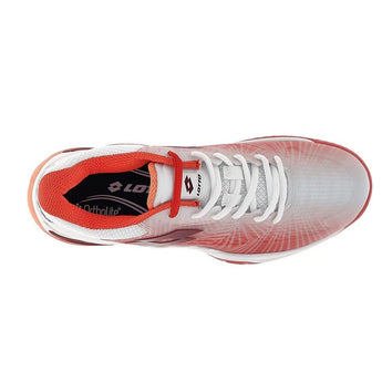 Women's Mirage 100 2nd Speed Tennis Shoes All White and Grenadine Red,Footwear,Lotto,,,Tennis Express,218995-9Z0S23-2
