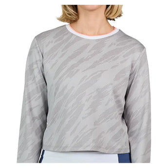 Women's Wild Side Jacquard Long Sleeve Tennis Top Grey,Apparel,Sofibella,,,Tennis Express,2522WIC-WGR-6