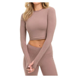 Women's Everyday Long Sleeve Crop Tennis Top Mocha, BloqUV, Tennis Express, 4015-MCHF26-1