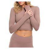 Women's Everyday Long Sleeve Crop Tennis Top Mocha, BloqUV, Tennis Express, 4015-MCHF26-2