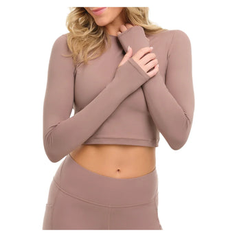 Women's Everyday Long Sleeve Crop Tennis Top Mocha, BloqUV, Tennis Express, 4015-MCHF26-2