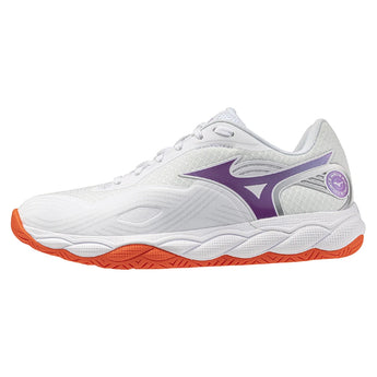 Women's Wave Enforce Court 2 AC Tennis Shoes White and Dahlia,Footwear,Mizuno,White/Dahlia,6,Tennis Express,550131_006L