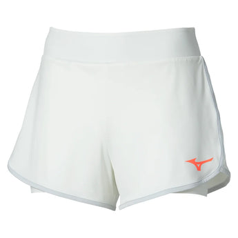 Women's Flex Short White and Lava Orange, Mizuno, White/Lava Orange, Tennis Express, 650035-0025-WHITE-LAVA-ORANGE-1