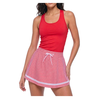 Women's High Waist Seersucker Tennis 13 Inch Skort Team Red, Lucky In Love, Tennis Express, CB822-603F26-2