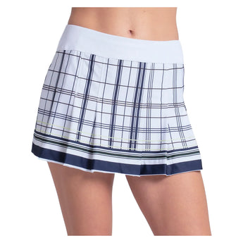 Women's Lucky Prep 13 Inch Pleat Tennis Skort White, Lucky In Love, White, Tennis Express, CB880-55H110-WHITE-1