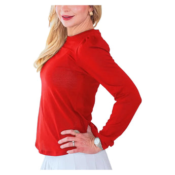 Women's Crew Long Sleeve Tennis Top Red, Bubble, Tennis Express, CRWL-REDH26-3