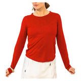 Women's Crew Long Sleeve Tennis Top Red, Bubble, Red, Tennis Express, CRWL-REDH26-RED-1