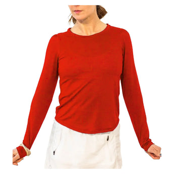 Women's Crew Long Sleeve Tennis Top Red, Bubble, Red, Tennis Express, CRWL-REDH26-RED-1