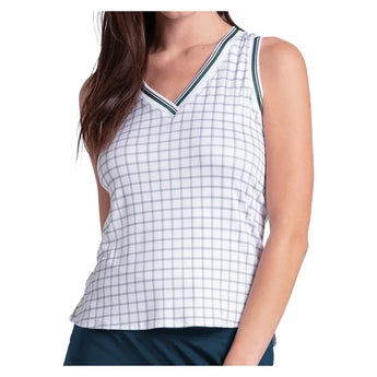 Women's Preppy Please Plaid Tennis Tank White, Lucky In Love, White, Tennis Express, CX181-96G110-WHITE-1