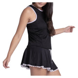 Women's Airplay Rib Tennis Tank Black and White, Lucky In Love, Tennis Express, CX182-001-2