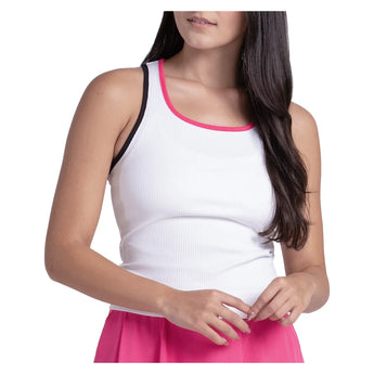 Women's Court Rib Racerback Tennis Tank White and Black, Lucky In Love, White/Black, Tennis Express, CX186-121-WHITE-BLACK-1