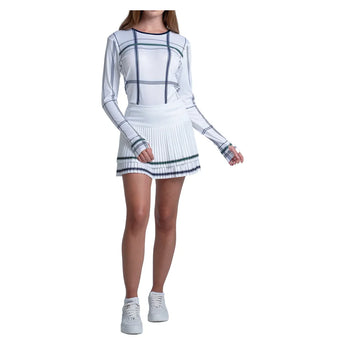 Women's Preppy Love Plaid Long Sleeve Tennis Top White, Lucky In Love, Tennis Express, CX189-99G110-3