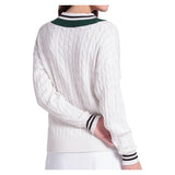Women's Legacy Court Tennis Sweater White and Green, Lucky In Love, Tennis Express, CX193-90G150-1
