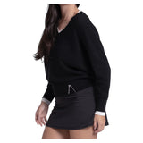Women's Double V-Neck Tennis Sweater Black, Lucky In Love, Tennis Express, CX196-44J001-2