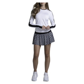 Women's Double Play Long Sleeve Tennis Top White and Black, Lucky In Love, Tennis Express, CX199-121-3
