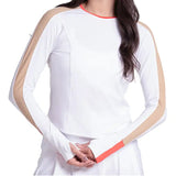 Women's Double Play Long Sleeve Tennis Top White and Camel,Apparel,Lucky In Love,White/Camel,XS,Tennis Express,CX199-155-3