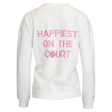 Women's Happiest On The Court Tennis Sweatshirt White and Pink-Apparel-CourtLife-HOC-TEN-IVPI-F24-1-Tennis Express