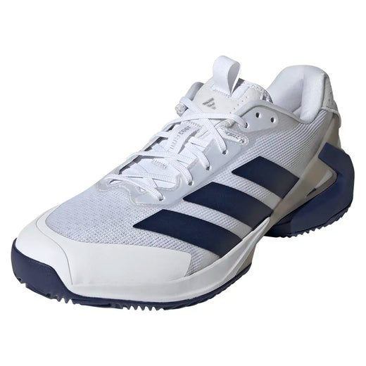 Men's Adizero Ubersonic 5 Clay Tennis Shoes Core White and Dark Blue
