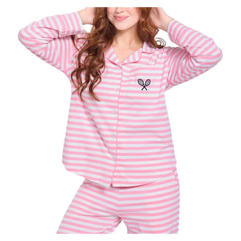 Women's Long Pajama Sleep Set Pink Rally Stripes, Ame and Lulu, Tennis Express, LSS370-B-2