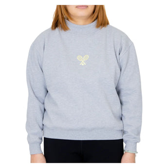 Women's The Mockneck Tennis Sweatshirt Grey, CourtLife, Gray/Yellow, Tennis Express, MN-GRYF26-GRAY-YELLOW-1
