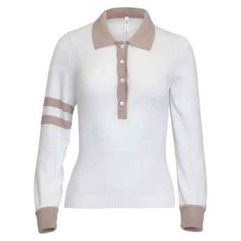 Women's Mulligan Tennis Sweater White and Khaki,Apparel,Bubble,White/Khaki,XS,Tennis Express,MUL-26-WHTKHKF26-1.1