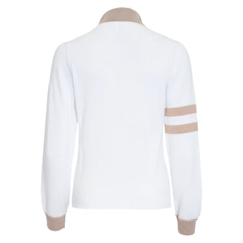 Women's Mulligan Tennis Sweater White and Khaki, Bubble, Tennis Express, MUL-26-WHTKHKF26-1