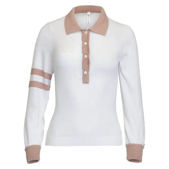 Women's Mulligan Tennis Sweater White and Khaki, Bubble, White/Khaki, Tennis Express, MUL-26-WHTKHKF26-WHITE-KHAKI-1