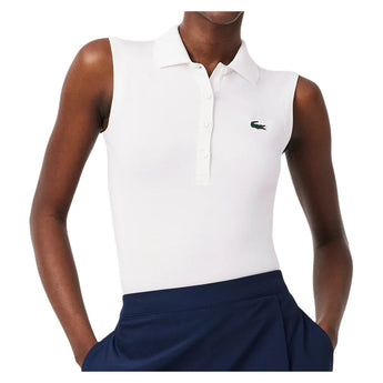 Women's Sport Sleeveless Tennis Polo, Lacoste, White, Tennis Express, PF7414-B-WHITE-1