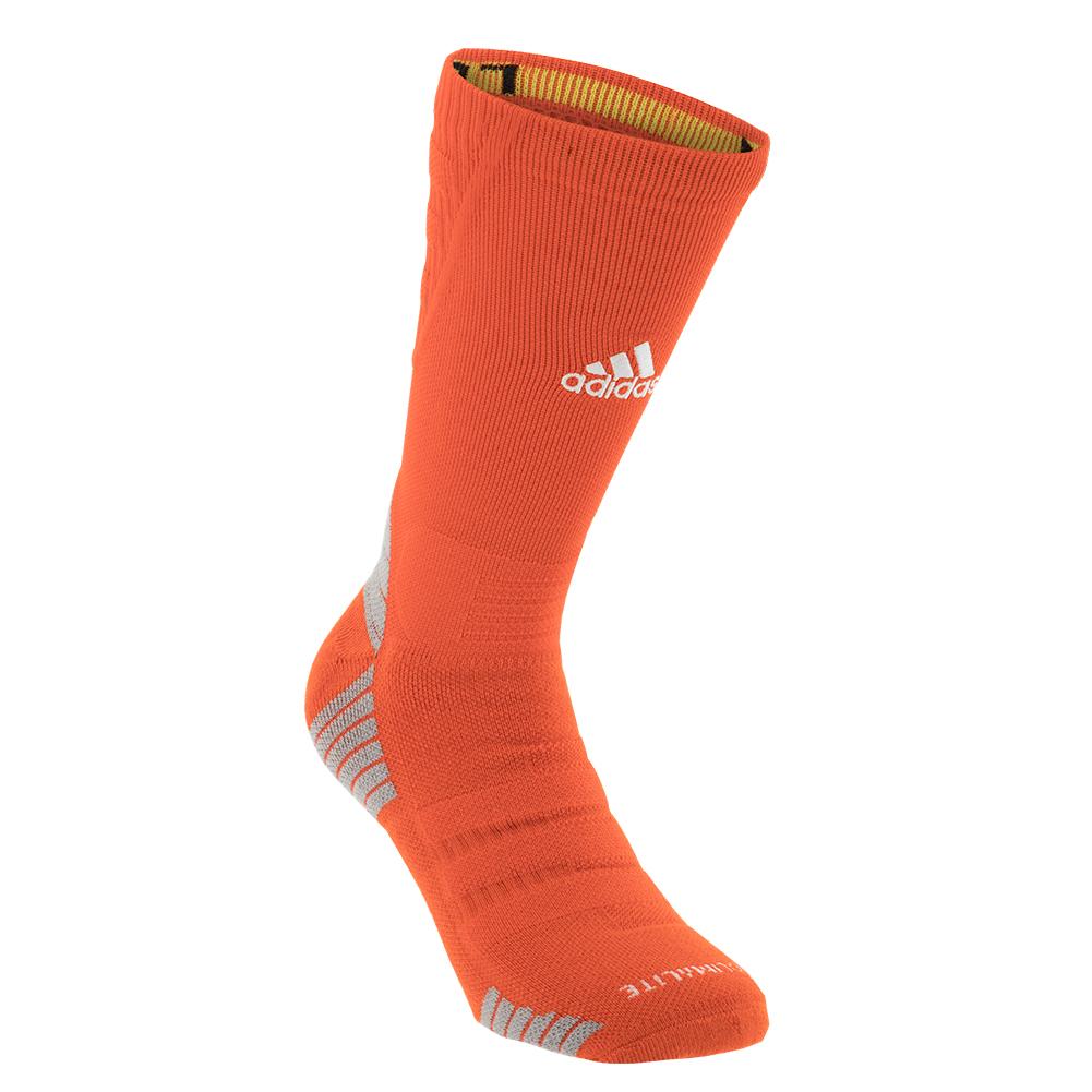 adidas Alphaskin Maximum Cushioned Crew Socks Collegiate Orange and White |  Tennis Express