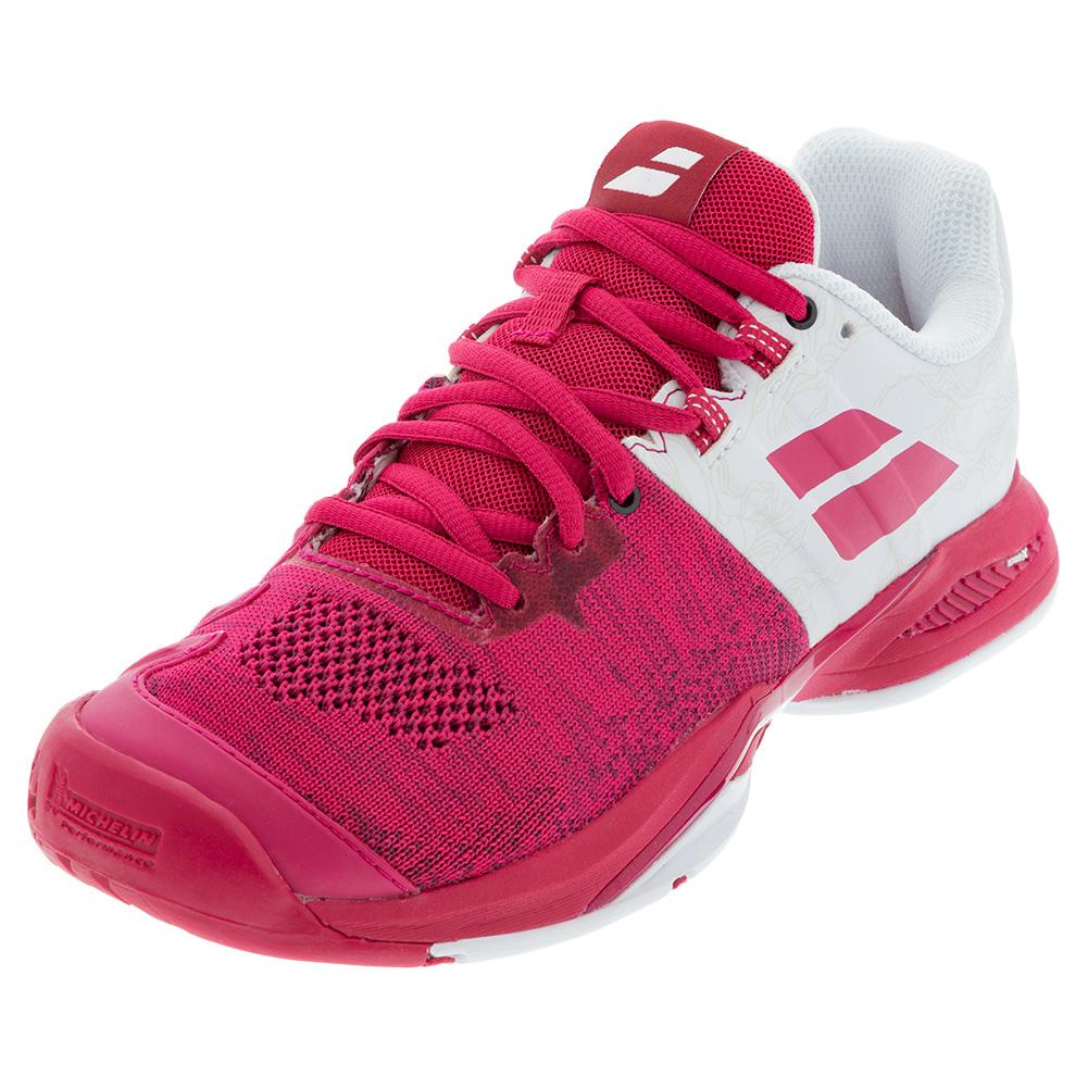 Babolat Women`s Propulse Blast All Court Tennis Shoes in White and  Vivacious Red