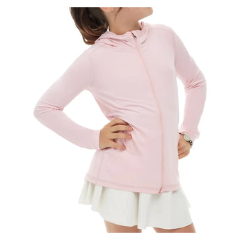 Juniors' Full Zip Tennis Hoodie Tickle Me Pink, BloqUV, Tennis Express, 1003-TMPF26-2