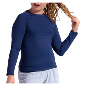 Juniors' Crew Neck Long Sleeve Tennis Top Navy, BloqUV, Navy, Tennis Express, 1005-NVYF26-NAVY-1