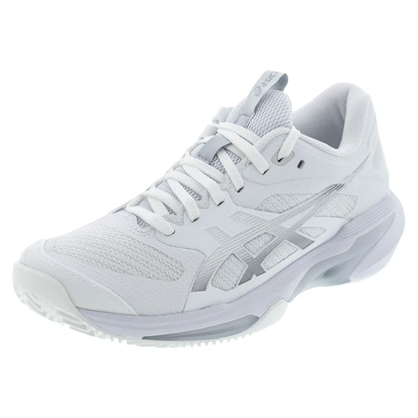 Women's Solution Speed FF 4 Clay Tennis Shoes White and Pure Silver-Footwear-Asics-5-WHITE/PR_SV, [current_file_name-Tennis Express