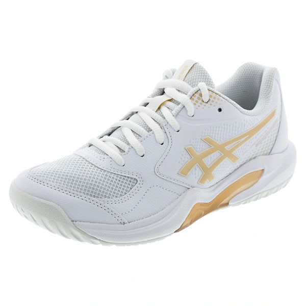 Women's GEL-Dedicate 9 Pickleball Shoes White and Champagne,Footwear,Asics,White/Champagne,5,Tennis Express,1042A317_100F26copy