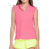 Girls' Pleat Me Up Tennis Tank-Apparel-Lucky In Love-105594-648_NEON_PINK-L-Tennis Express