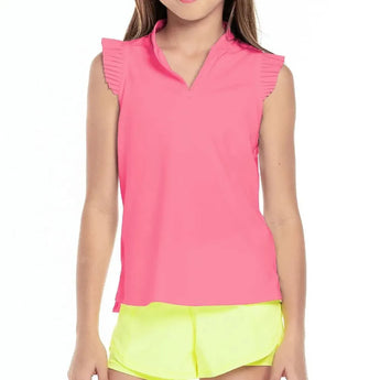 Girls' Pleat Me Up Tennis Tank-Apparel-Lucky In Love-105594-648_NEON_PINK-L-Tennis Express