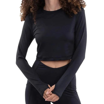 Women's Everyday Long Sleeve Crop Tennis Top-Apparel-BloqUV-107626-BLACK-L_0bb43004-9f79-4058-bba8-34b0eda66b7b-Tennis Express