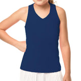 Girl's V-Neck Cutout Tennis Tank Navy-Apparel-Lucky In Love-108070-DEFAULT-L-Tennis Express