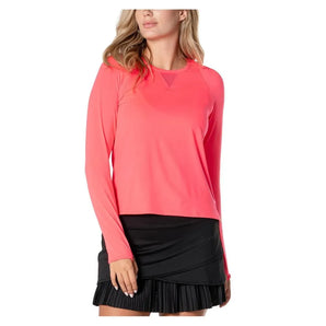 Women's LUV High Low Breezy Long Sleeve Tennis Top-Apparel-Lucky In Love-110069-647_CORAL_CRUSH-L-Tennis Express