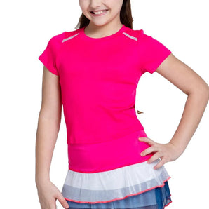 Girls' Hip To It Short Sleeve Tennis Top Shocking Pink-Apparel-Lucky In Love-115275-DEFAULT-L-Tennis Express