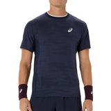 Men's Match Jacquard Short Sleeve Tennis Top,Apparel,Asics,400 Midnight,S,Tennis Express,2041A419_400