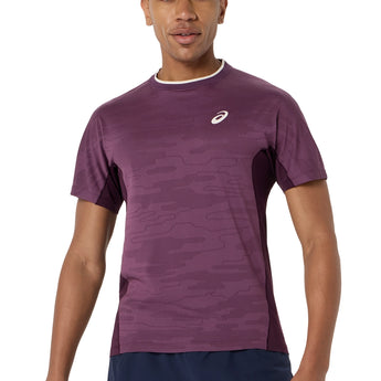 Men's Match Jacquard Short Sleeve Tennis Top,Apparel,Asics,500 Dark Aubergine,S,Tennis Express,2041A419_500