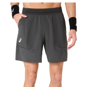 Men's Match Laser Cut 7 Inch Tennis Short,Apparel,Asics,020 Graphite Grey Night Energy,S,Tennis Express,2041A421_020