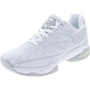Women's Mirage 300 Speed Tennis Shoes All White and Silver Metal 2, Lotto, Tennis Express, 210741-1GNB-3