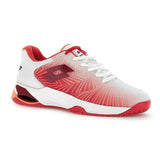 Women's Mirage 100 2nd Speed Tennis Shoes All White and Grenadine Red,Footwear,Lotto,,,Tennis Express,218995-9Z0S23-5